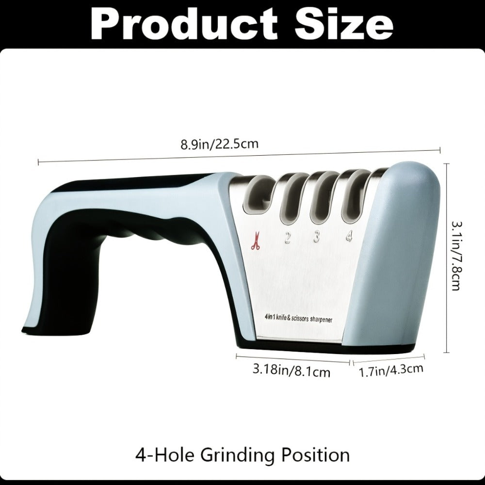 4-in-1 Knife Sharpener Manual Kitchen Tool for Chef Knives, Paring Knives, Steel Blades & Scissors ¨C 4 Stage Sharpening System with Non-Slip Base