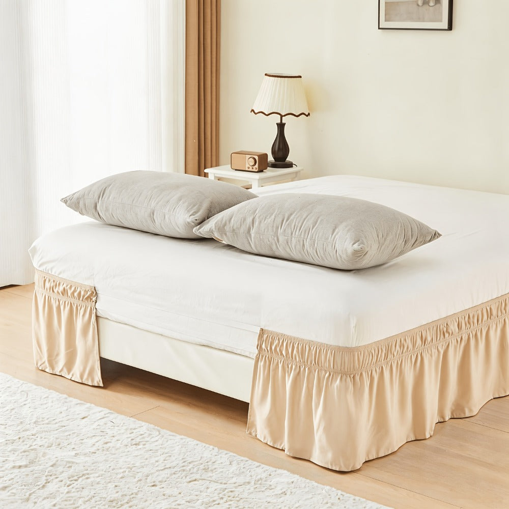 Bed Skirt with Adjustable Elastic Belt - Ruffle Microfiber Dust Ruffle 15 Inch Drop, Hotel Quality, Fade Resistant, Machine Washable, Easy Wrap Fit