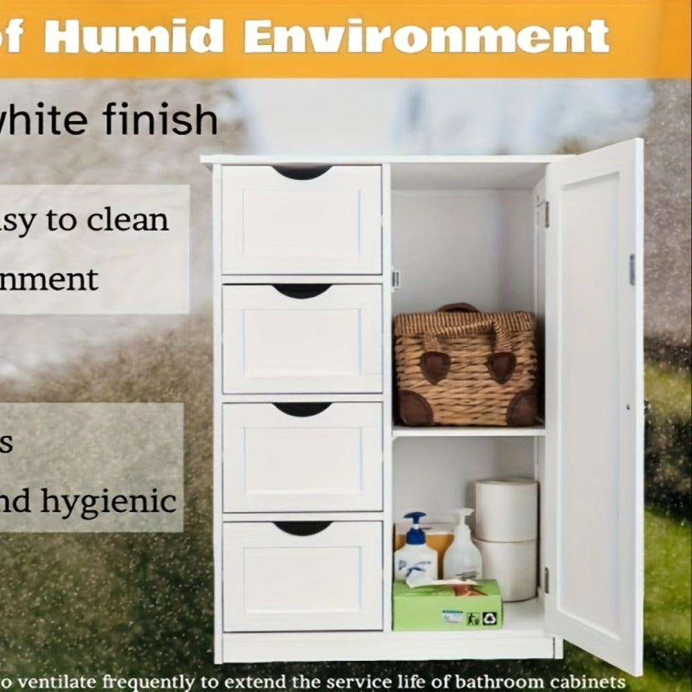 Bathroom Storage Cabinet with Drawers ¨C Waterproof Freestanding Floor Cabinet with 4 Drawer Organizer for Bathroom, Bedroom, Living Room