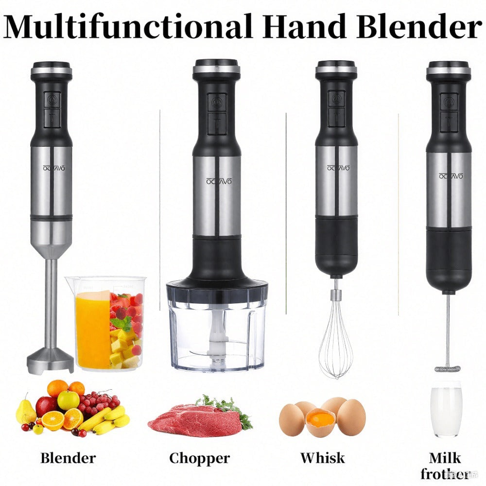 800W Immersion Hand Blender 5-in-1 Set ¨C Stainless Steel Stick Mixer with Whisk, Frother, 1000ml Cup & 450ml Food Chopper for Smoothies, Soup & More
