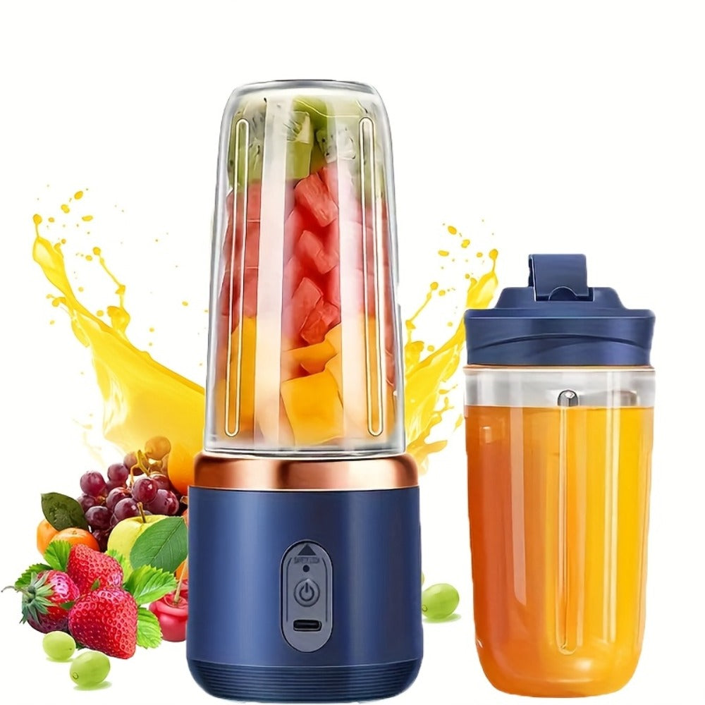 Portable Double Cup Blender & Juicer 2 Sets USB Rechargeable - 1500mAh Personal Mixer with Cups & Motor Base for Smoothies, Milkshakes & Drinks, Travel Blender Gift, Purple Blue Pink White