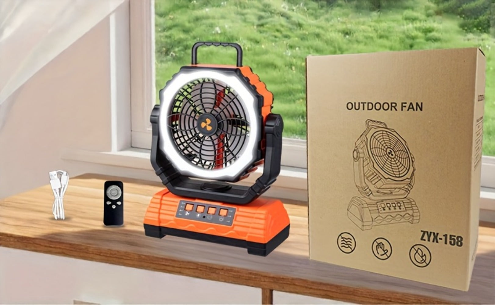 Camping Fan 20000mAh Battery Powered with 4 LED Lantern - Dual Motor 4-Speed Portable Outdoor Fan with Hook & Remote Control | Desktop Fan for Tent, Power Outage & Construction Site