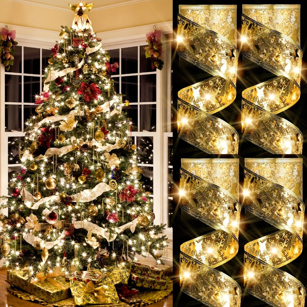 LED Christmas Fairy String Lights Battery Powered - 10M/32.8FT Golden Warm White Ribbon Garland for Christmas Tree, Indoor Party & Holiday Decorations