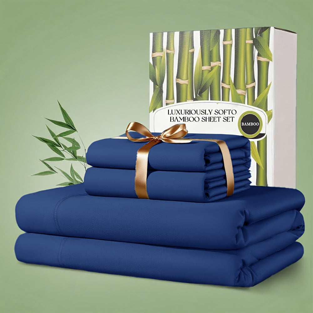 Bamboo Bed Sheet Set 4pcs 2200TC Deep Pocket Cooling Fitted Sheets ¨C Ultra Soft, Breathable, Shrink & Wrinkle Resistant