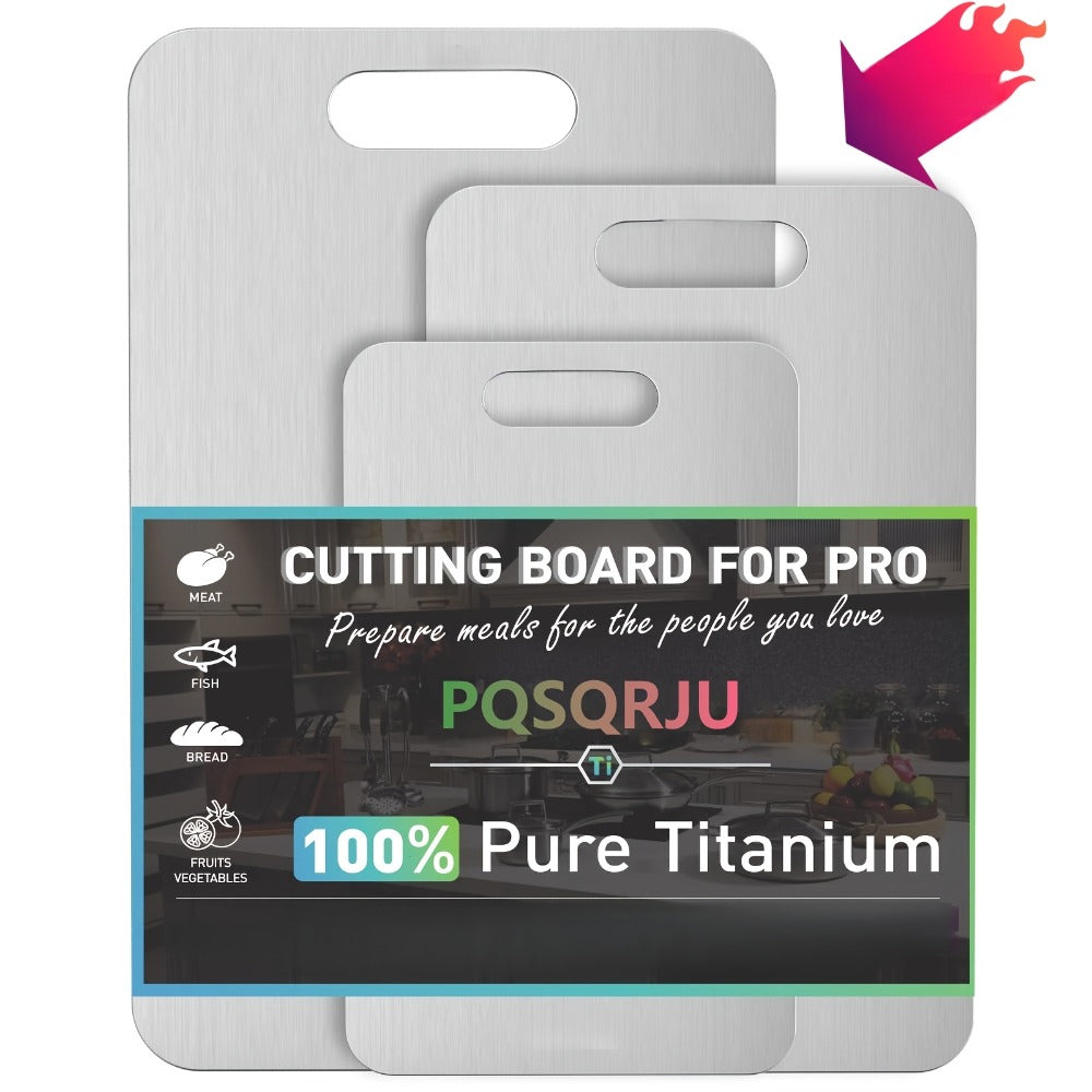 Titanium Cutting Board Set 3-Piece Heavy Duty BPA-Free Kitchen Prep Boards | Rust-Resistant Hook Handles Rounded Edges Space-Saving Design | Durable Metal Boards for Meat Vegetables Fruits BBQ Gift