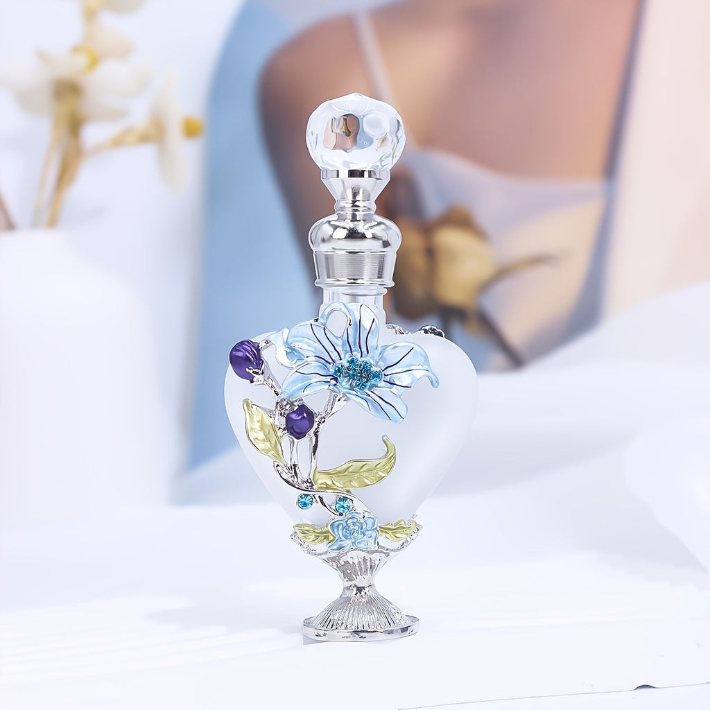Refillable Perfume Bottle 10ml Vintage Glass Travel Atomizer Essential Oil Dispenser Portable Mini Spray Bottle Enamel Peach Heart Design Gift for Women