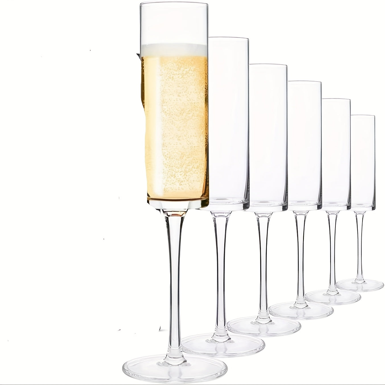 Champagne Flutes Set of 6 - Elegant 6.5oz Clear Glass Champagne Glasses, Reusable Stemmed Flutes for Birthday, Wedding, Christmas & Holiday Celebrations, Gift for Women & Men