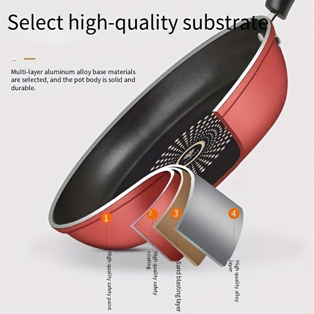 Cast Iron Frying Pan Non-Stick with Lid 9.45 Inch - Powder Coated Skillet Compatible with Induction Gas Electric Stove, Smoke-Reducing Healthy Cookware for Fried Eggs Steak Pancakes, Red Cast Iron Pan