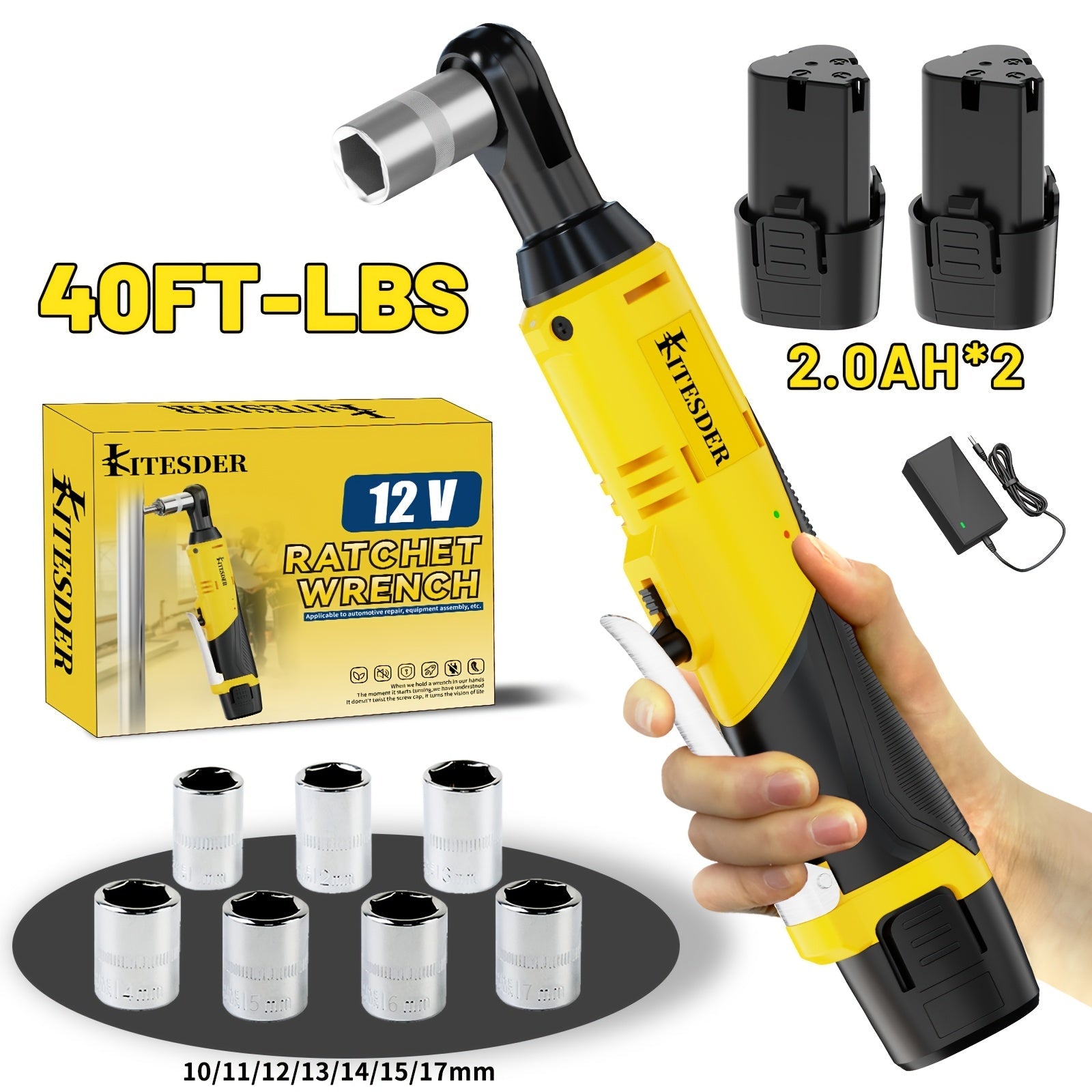 Electric Ratchet Wrench Set 12V Cordless with Lithium Battery ¨C Fast Charge, Variable Speed Trigger, Socket Sleeves, for Automotive Repair, Screws & Nuts ¨C Basic & Full Kit Options