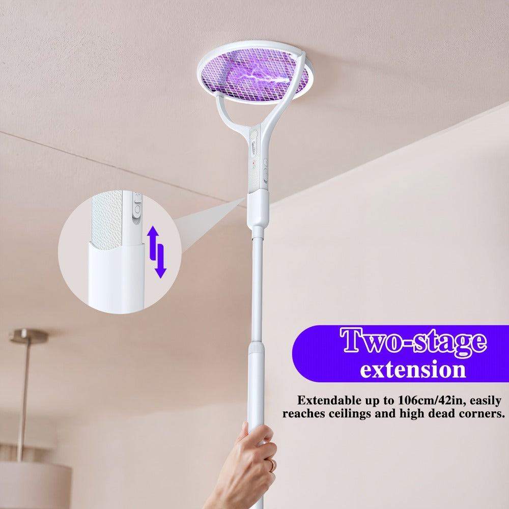 Electric Fly Swatter Racket 4000V ¨C Rechargeable Mosquito Killer Zapper with Auto One-Touch Kill, Detachable Head, USB Type-C Charging, Cordless Bug Zapper for Indoor & Outdoor Use, Pet-Safe Pest Control