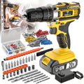 20V Cordless Drill Set Impact Power Drill 3/8 Inch Keyless Chuck 18+3 Clutch 45Nm Max Torque 2-Speed Work Light 2.0Ah Battery Fast Charger 136 148 PCS Kit