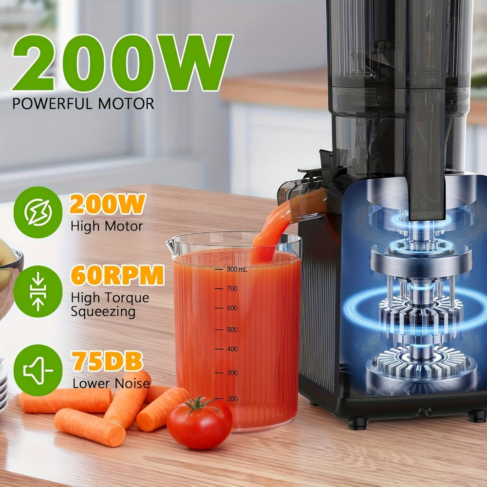 Cold Press Juicer Machine with Large Feed Chute - Slow Masticating Juicer for Whole Fruits & Vegetables, High Juice Yield, Easy to Assemble & Clean, LED Display Option, Silver, for Home & Kitchen