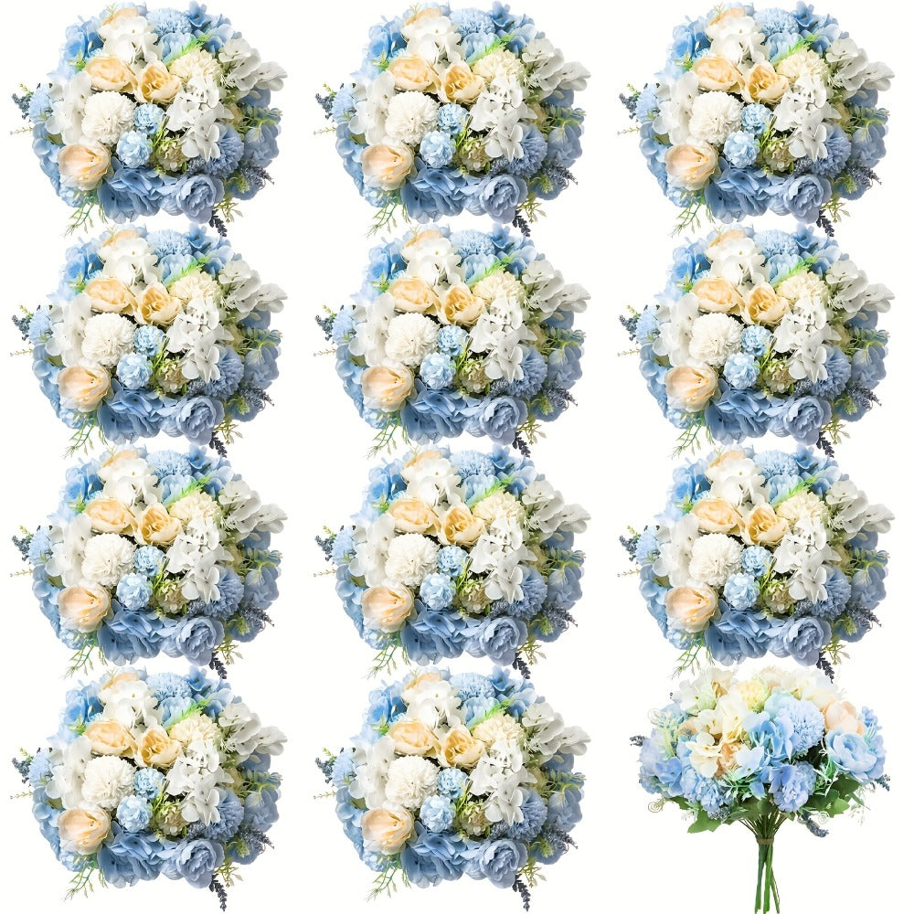 Artificial Peony Flowers 12 Bundles - Faux Peony & Hydrangea Bouquet for Wedding Centerpiece, Table Floral Arrangement, Vase Decor, Home & Holiday Decoration (Blue White, Pink, Purple, White, Green)