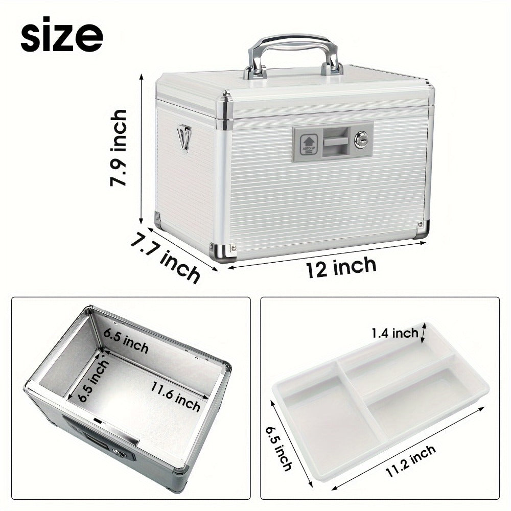 Aluminum Alloy Lockable Medicine Box ¨C Double Layer Large Capacity Storage Box with Key Lock, Handle & Tray for Medicines, Documents & Valuables, 10¡±/12¡±/14¡±/16¡± Home Security Box