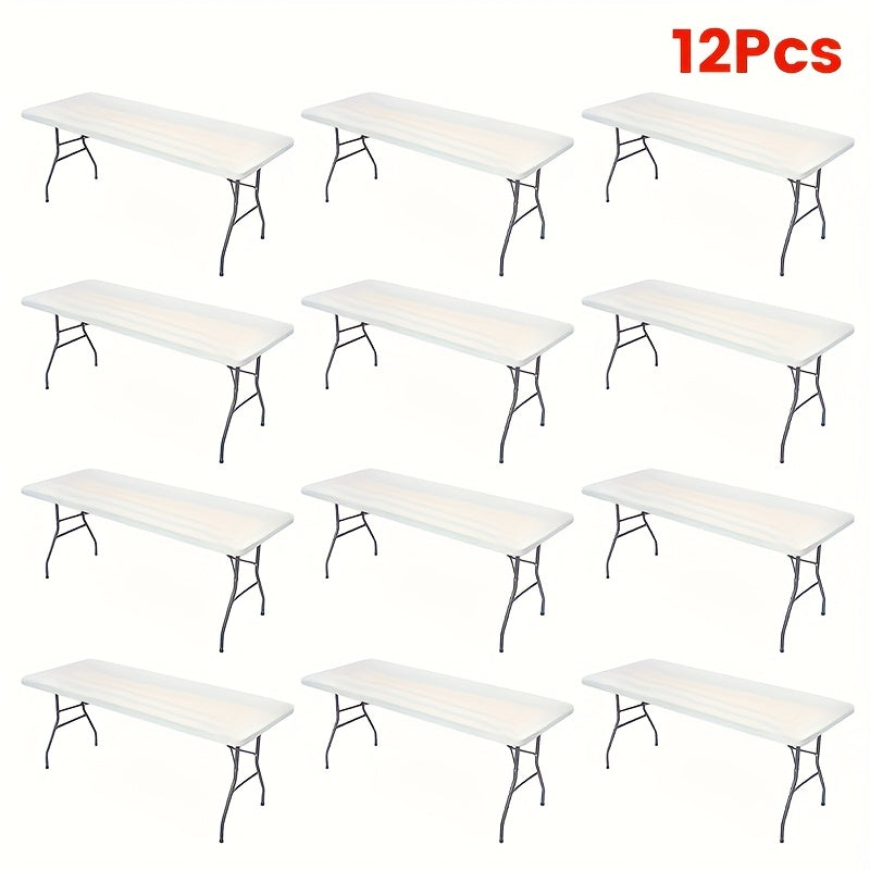 Stretch Table Covers 6Ft Washable Elastic Rectangle Tablecloth for Parties Weddings Picnics Camping, Spandex Polyester Blend, Fits Standard 6 Foot Tables, Set of 3 6 9 or 12, Black White Blue