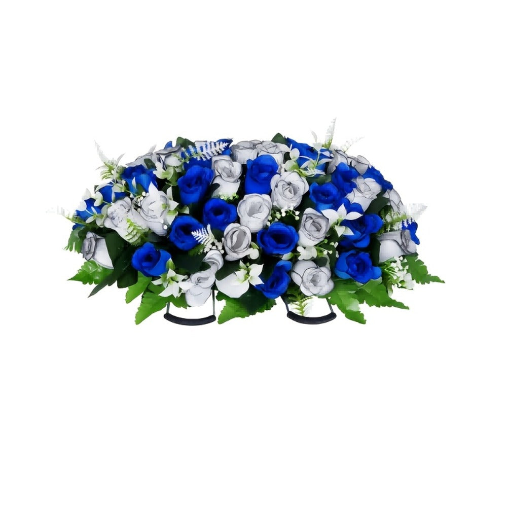 Artificial Cemetery Flowers for Grave with Saddle, Silk Rose Bouquet Headstone Decoration, Memorial Day Grave Flowers, Outdoor Grave Marker Floral Arrangement, 1/2/3 PCS