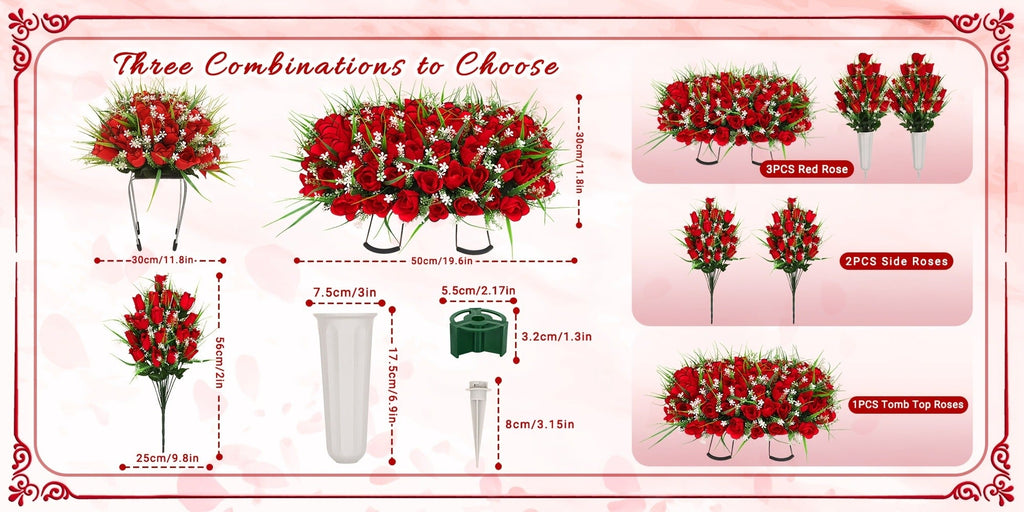 Artificial Cemetery Grave Flowers Silky Rose Bouquet Memorial Decoration