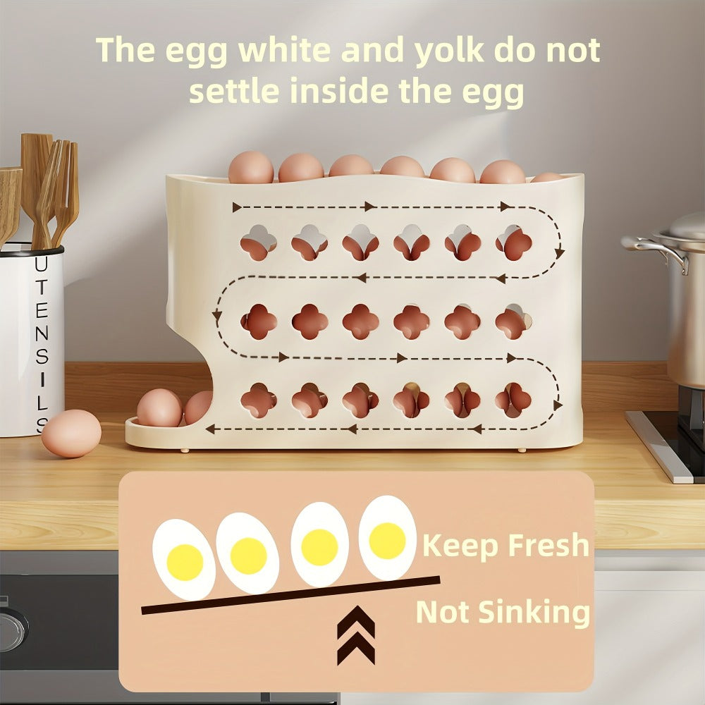 Egg Dispenser for Refrigerator, 4-Tier Automatic Rolling Egg Holder Rack ¨C Space-Saving Egg Storage Organizer for Fridge, Kitchen Cabinet, Countertop and Table