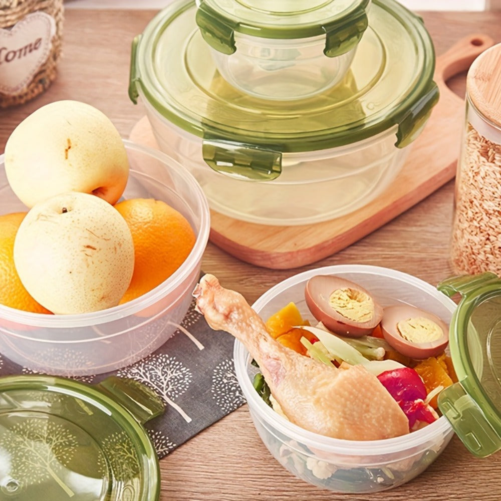 Refrigerator Storage Containers Large Capacity 3/4pcs Airtight - Keeps Fruit Vegetable Meat Egg Dumpling Fresh, Stackable Space-Saving Plastic Food Storage Boxes for Kitchen Fridge, Purple Green Blue Beige