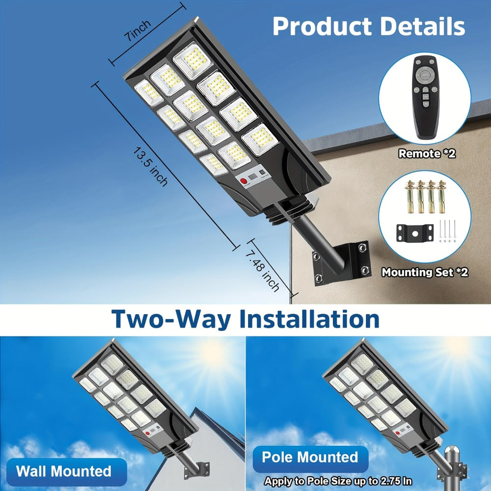 Solar Street Light Outdoor 400 LED ¨C 6500K Waterproof Sensor Flood Light with Remote Control, Dusk to Dawn for Commercial Area, Parking Lot & Night Security Lighting (2 or 4 Pack)