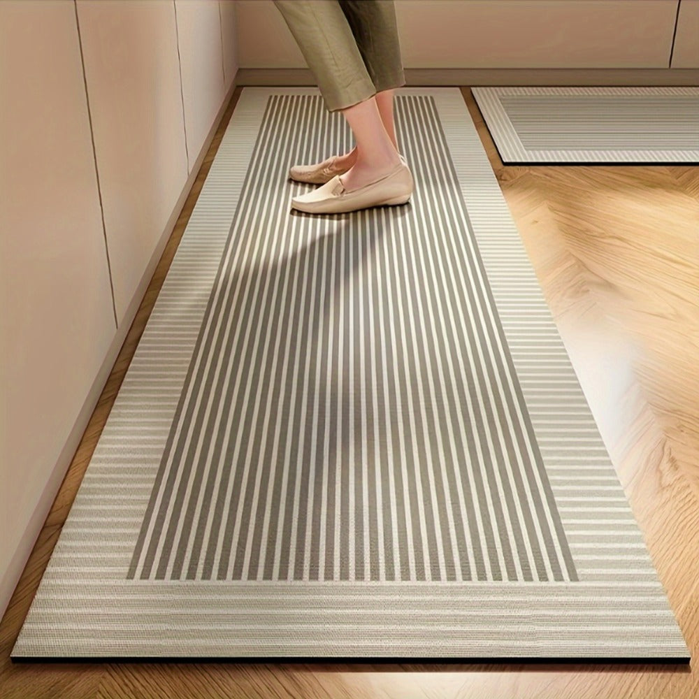 Kitchen Mat Non-Slip Absorbent Runner Rug Nordic Floral Pattern Anti-Fatigue Floor Mat with Rubber Backing for Kitchen Bathroom Hallway Laundry Room Beige Brown Washable
