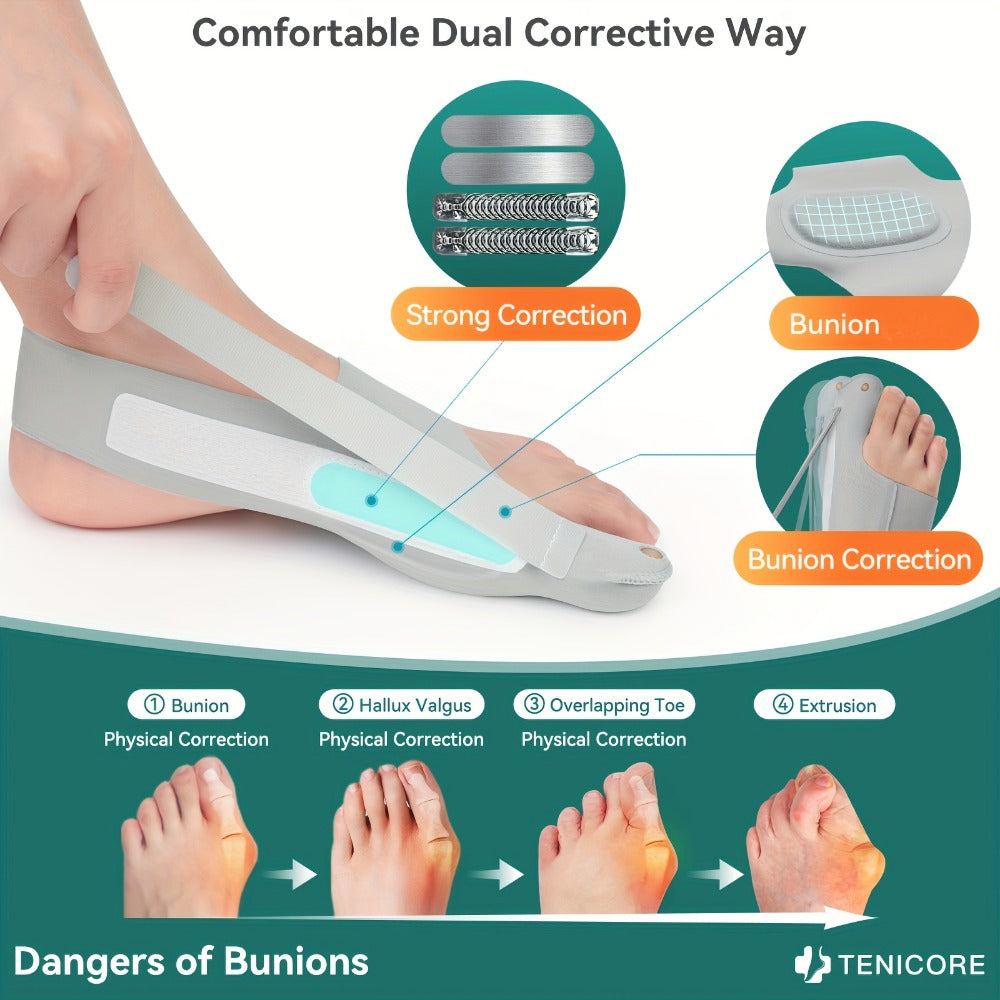 Bunion Corrector Sleeves 2-Pack ¨C 4-Point Fixation Big Toe Separator, Adjustable Day & Night Hammer Toe Straightener for Men & Women
