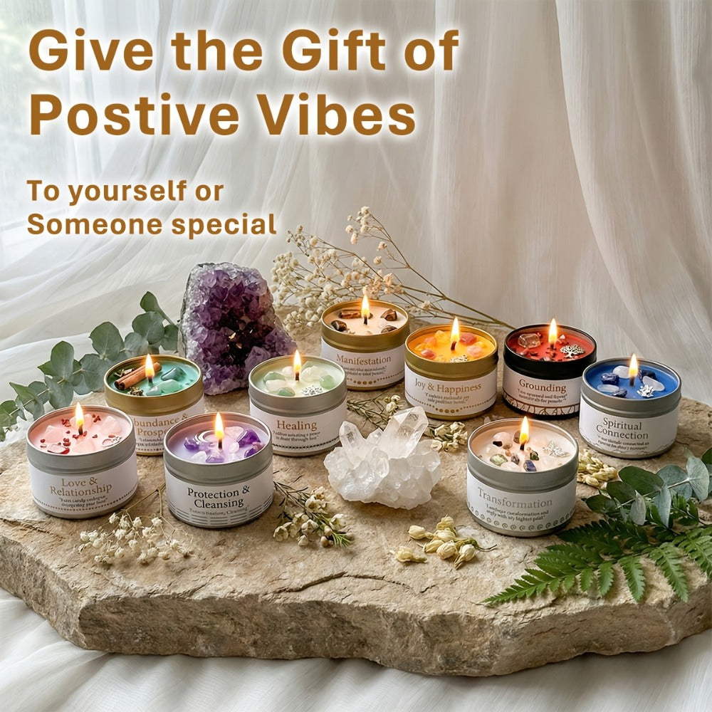 Manifestation Candles Scented Soy Wax with Crystal & Guidance Card for Meditation Yoga Focus | Law of Attraction Abundance Candle | Christmas Birthday Gift for Women