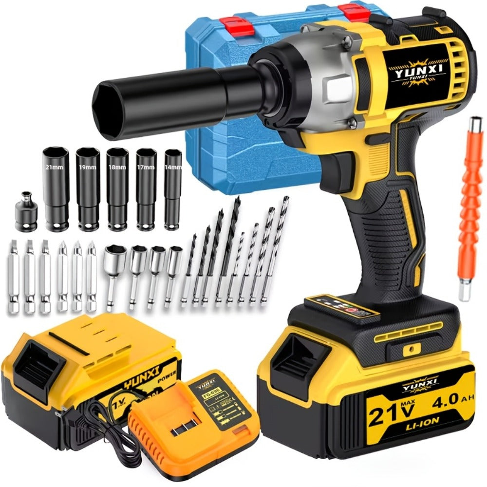 21V Cordless Impact Wrench Kit High Torque Brushless with 4000mAh Rechargeable Battery ¨C Wireless Power Wrench Driver for Car Motorcycle Repair, DIY Home Projects, Gift for Mechanics & Men