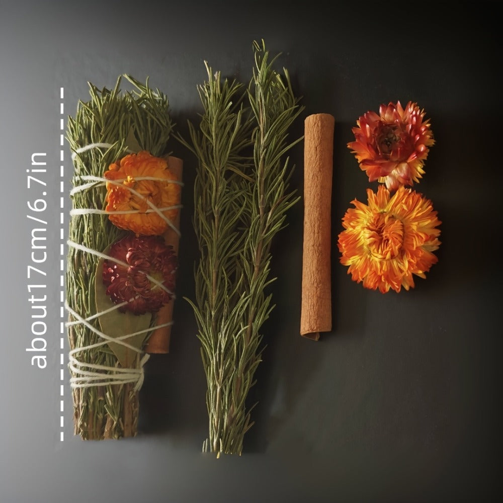 Rosemary Cinnamon Dried Flower Bundles 5pcs ¨C Handmade Aromatic Home Decor Sticks with Bay Leaves & Daisies, Festival Gift