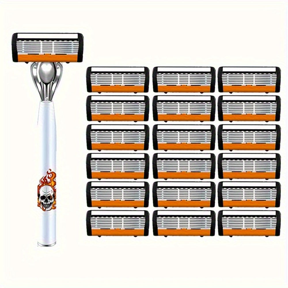 Men's Safety Razor with Replacement Blades - Anti-Slip Stainless Steel Handle Shaver for Beard & Sideburns, Classic Style Wet Shaving Razor, Multiple Blade Bundle Options