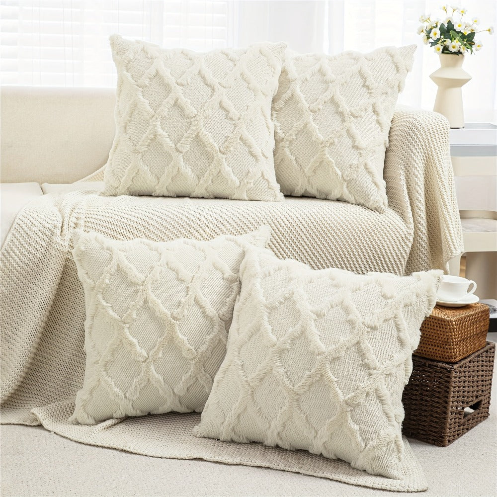 Decorative Pillow Covers 18x18 Set of 4 Boho Soft Plush Faux Wool Throw Pillow Cases with Zipper for Sofa Couch Bedroom Living Room - Luxury Cushion Covers