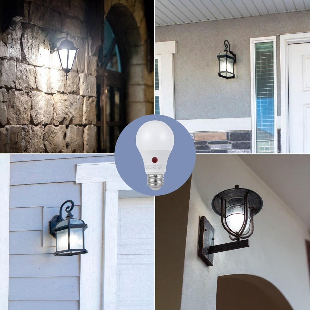 Dusk to Dawn Light Bulbs, A19 E26 Auto On Off Photocell Sensor LED Bulb 9W 60W Equivalent, 5000K Daylight / 2700K Soft White / 2000K Amber Bug Repelling, 800LM Non-Dimmable for Porch Garage Outdoor Indoor