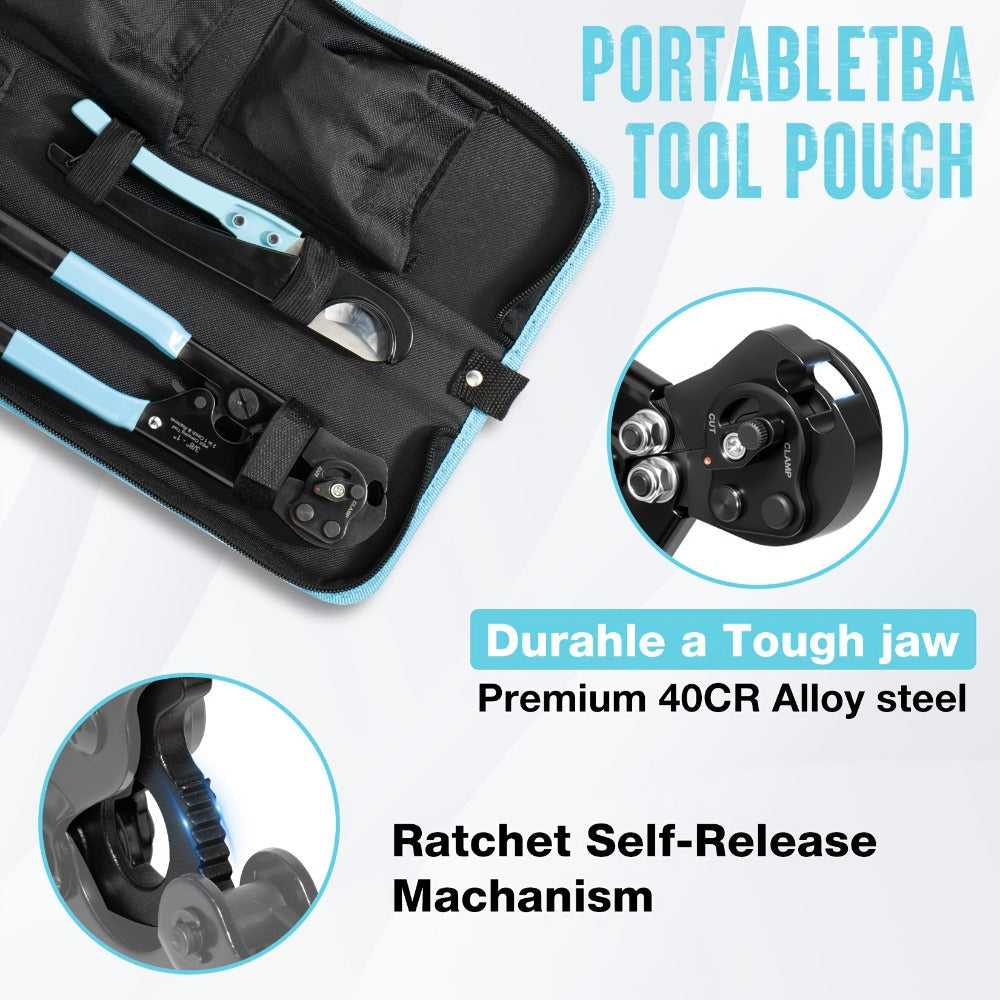 PEX Crimping Tool Kit ¨C Clamp Cinch Tool & Pipe Cutter, ASTM F2098 Certified, Fits 3/8¡± to 1¡± Stainless Steel Clamps, Includes 20pcs 1/2¡± & 10pcs 3/4¡± Clamps with Storage Bag