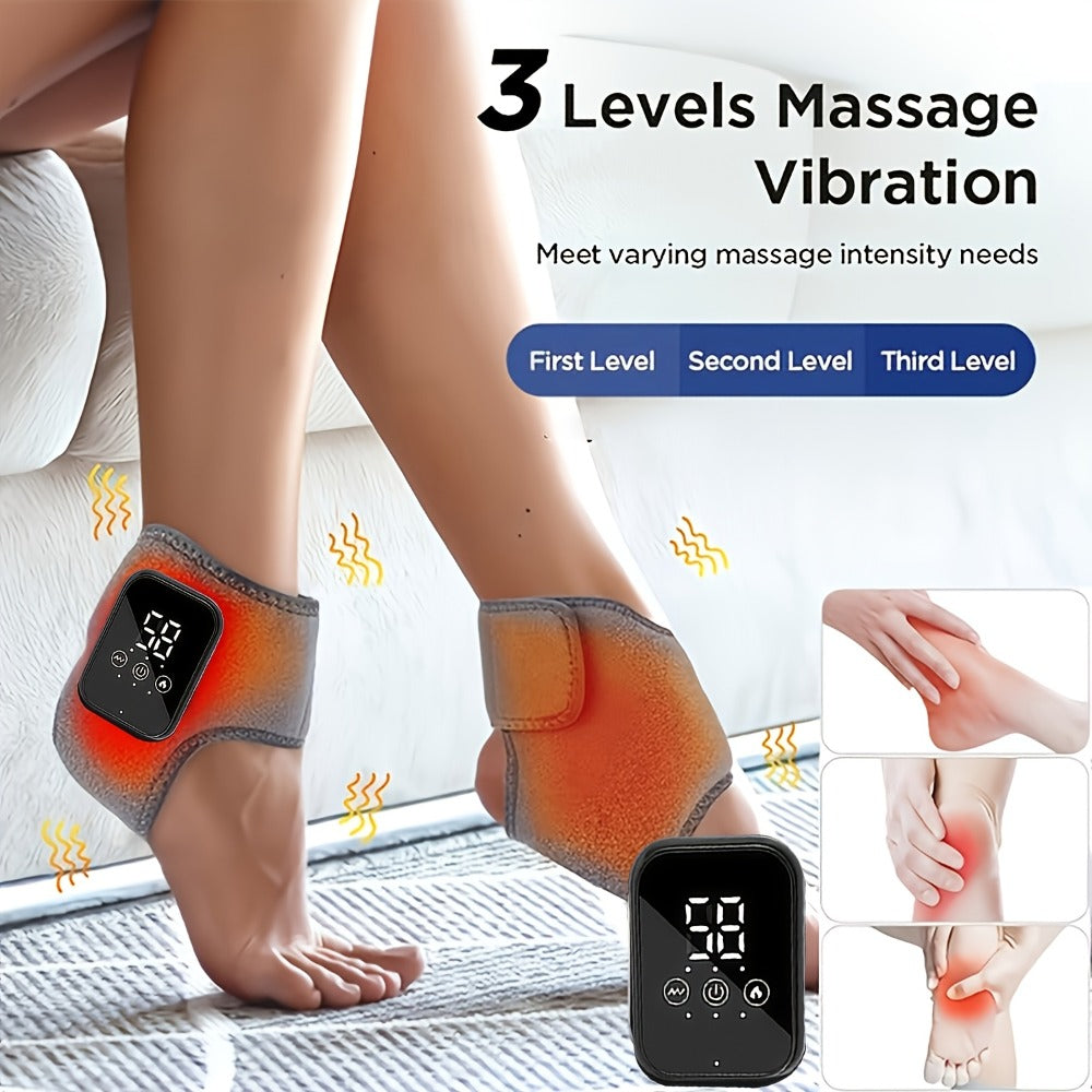 Foot Massager Electric Heated Ankle Wrap | 3 Heat Levels 3 Vibration Modes Touch Screen Timer | Relieves Ankle Pain Plantar Fasciitis Arthritis Muscle Fatigue | Fits Left & Right Feet | 1pc or 2pc Set