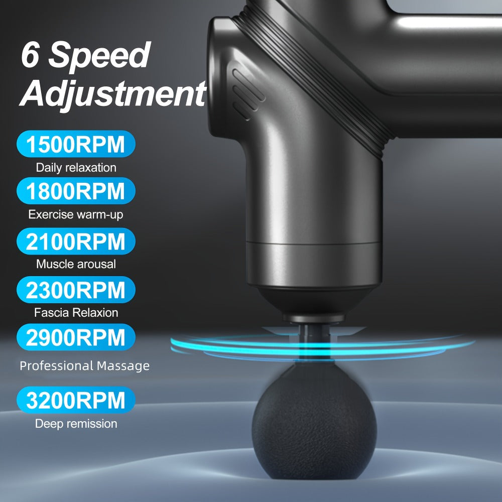 Portable Percussion Massage Gun ¨C Ultra-Quiet Motor, 4 Massage Heads & 6 Adjustable Speeds | Handheld Deep Tissue Massager for Muscle Relaxation, Post-Workout Recovery & Full-Body Relief