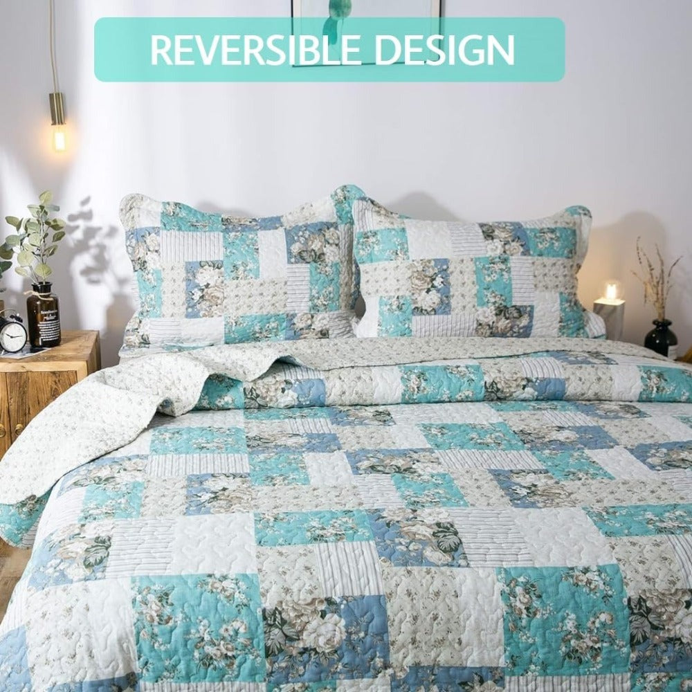Floral Quilt Set Lightweight Bedspread Coverlet 2 or 3-Piece, All Season Hypoallergenic Breathable Paisley Patchwork Print Quilt for Bedroom Guest Room Dorm RV Cabin, Twin Queen King, Shabby Chic