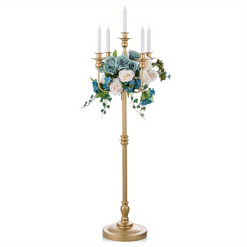 Floor Candle Holder 48.7-Inch Tall, Cone Candle & Floral Centerpiece Stand ¡ª Metal Bracket for Wedding, Party, Event, Living Room, Halloween & Christmas Decoration | Gold