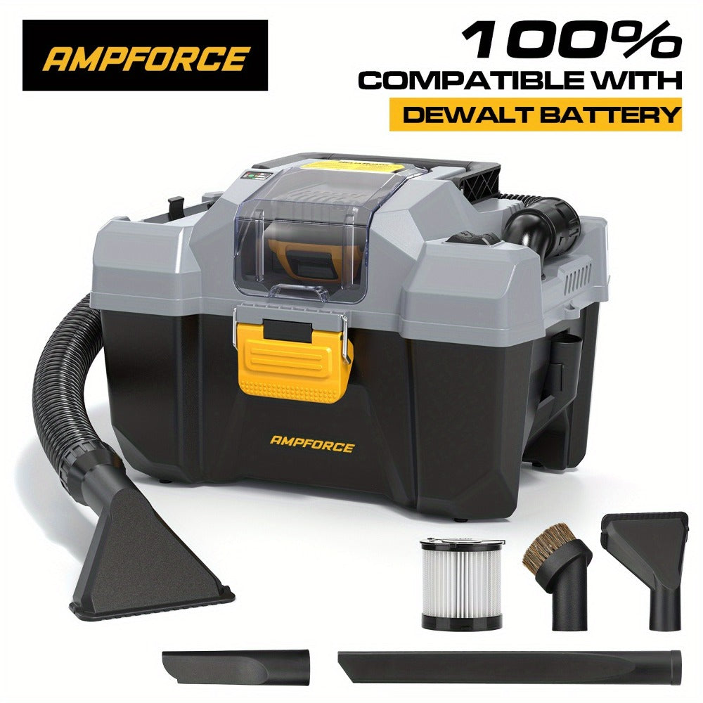 Cordless Wet Dry Vacuum 20V 2 Gallon - Powerful Suction Compatible with DeWalt 20V Batteries Long Hose 4 Nozzles Replacement Cartridge | Tool Only | Home Car Workshop Garage Cleaning