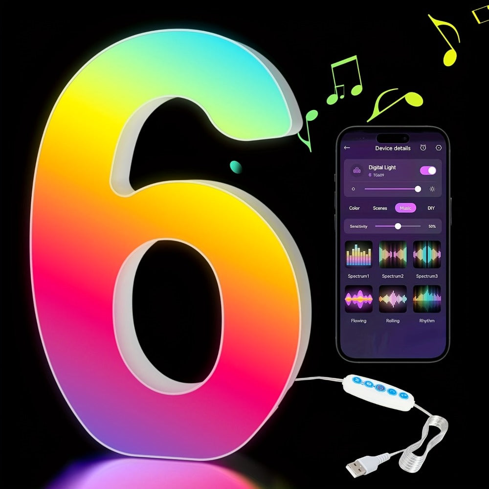 LED Letter Lights Music Sync - Colorful Flashing Marquee Alphabet Lights for Room Decor, Party, Bedroom, Festival & Camping, Numbers 0-9 & A-Z & Symbols Available, Night Light Wall Decoration