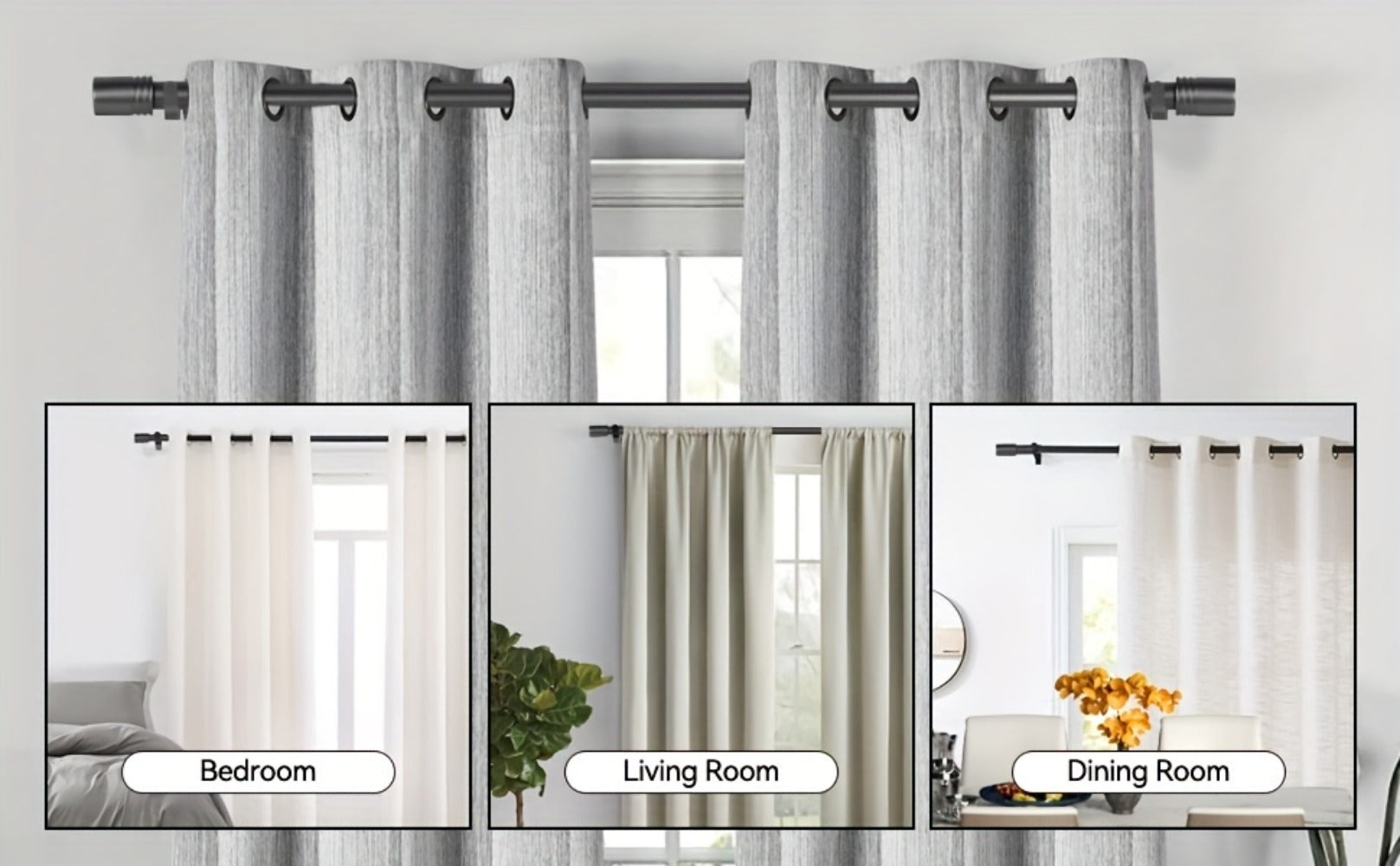 Adjustable Curtain Rods for Windows 1 Inch Diameter ¨C Modern Decorative Drapery Rod with End Finials, 18¡±-45¡± to 36¡±-120¡± | Black, Brushed Nickel & Gold Finish