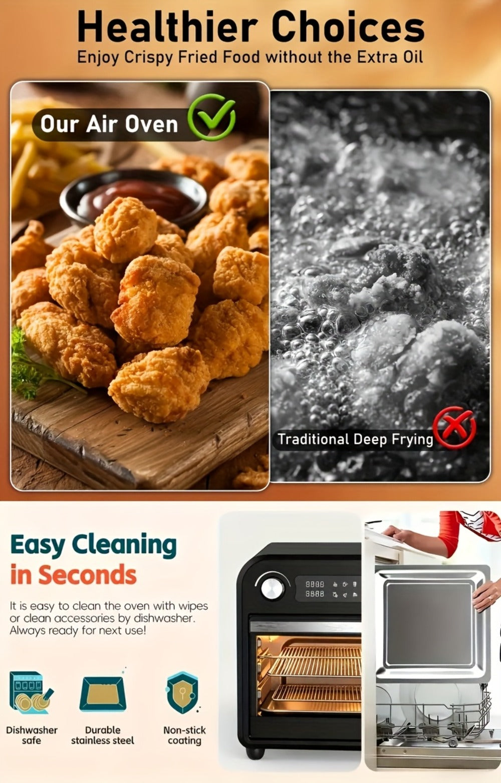 Air Fryer Toaster Oven Combo 15QT Extra Large, 360¡ã Convection, LED Digital Display, Precise Temperature Control ¨C Stainless Steel Interior, 5 Accessories, Healthy Low-Oil Cooking for Family Kitchen