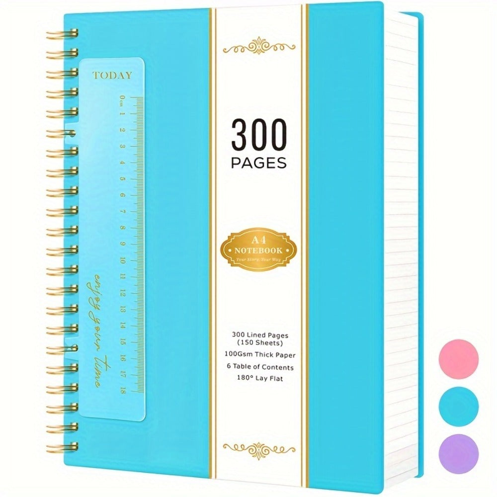 Large Spiral Notebook 300 Pages Hardcover ¨C 8.5x11 A4 College Ruled 100GSM Lined Paper PVC Waterproof Cover for Work School Travel Women Men Purple Pink Blue Black Yellow Green