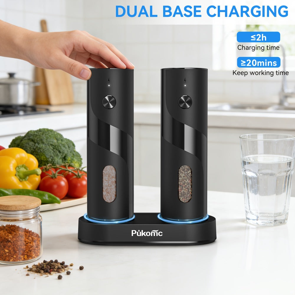 Electric Pepper Grinder Set of 2, Rechargeable with Charging Base, 6 Adjustable Coarseness Settings, Built-in LED Light & ABS Motor ¡ª Salt & Pepper Mill for Peppercorns & Spices, Brush Included