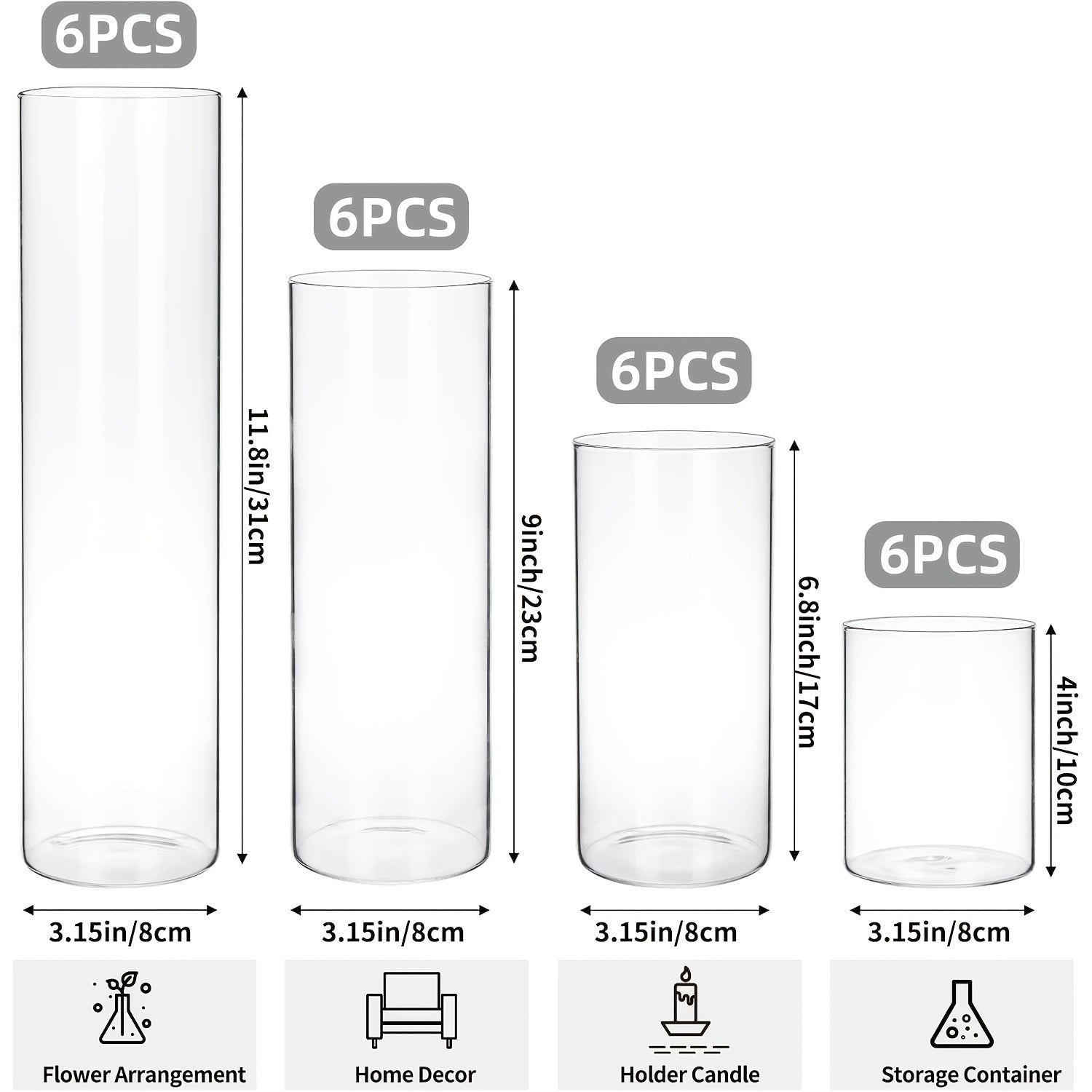 Clear Cylinder Glass Vases Set Wedding Centerpieces Home Decor