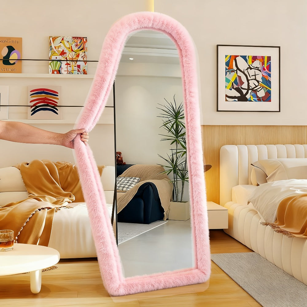 Full Length Floor Mirror Cover Fluffy Stretchable 64¡±x21¡± - Soft Non-Slip Irregular Shape Bedroom Dressing Room Mirror Sleeve 6 Colors