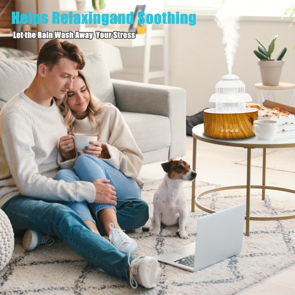 Cool Mist Humidifier with Raining Sound & 8-Color Night Light ¨C 10-Hour Runtime, Essential Oil Diffuser, Air Humidifier for Bedroom, Home & Office, White Noise Sleep Aid, Ambient Mood Light, White