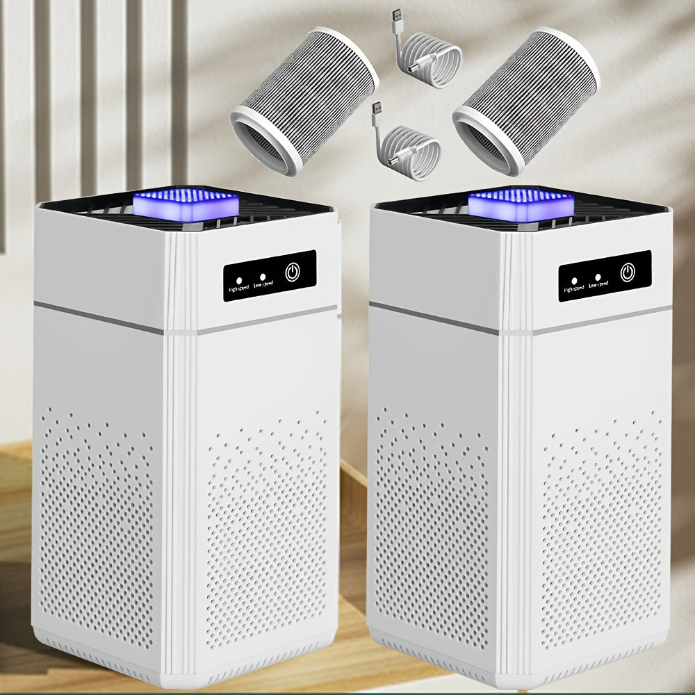 Air Purifier 2 Pack with Replacement Filters & USB Charging Cable ¨C Compact HEPA Purifier for Home, Bedroom, Office, Removes Odors, Dust & Allergens