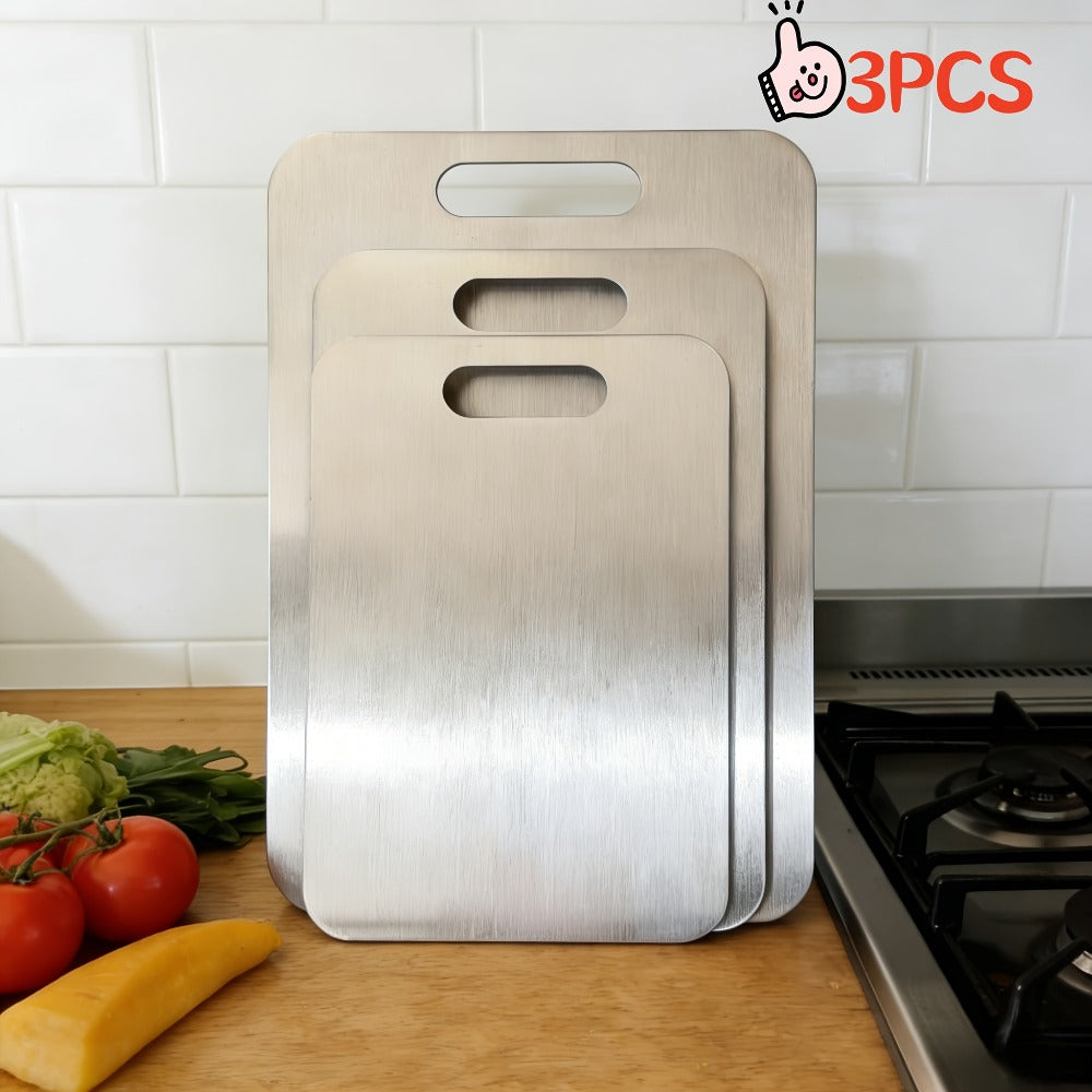 Stainless Steel Cutting Board Set 3-Piece, Premium Rust-Resistant BPA-Free Kitchen Cutting Boards, Durable Easy-to-Clean Space-Saving Nested Chopping Board Set for Meat Vegetables Fruit, Food Safe