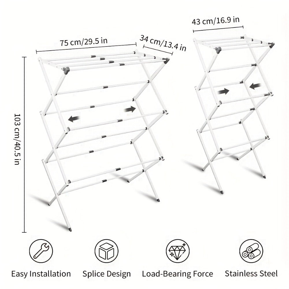 Laundry Drying Rack 3-Tier X-Type Expandable Metal, Collapsible Clothes Dryer & Towel Rack ¡ª Air Drying Stand for Indoor & Outdoor Use | Grey, White | Multiple Configurations
