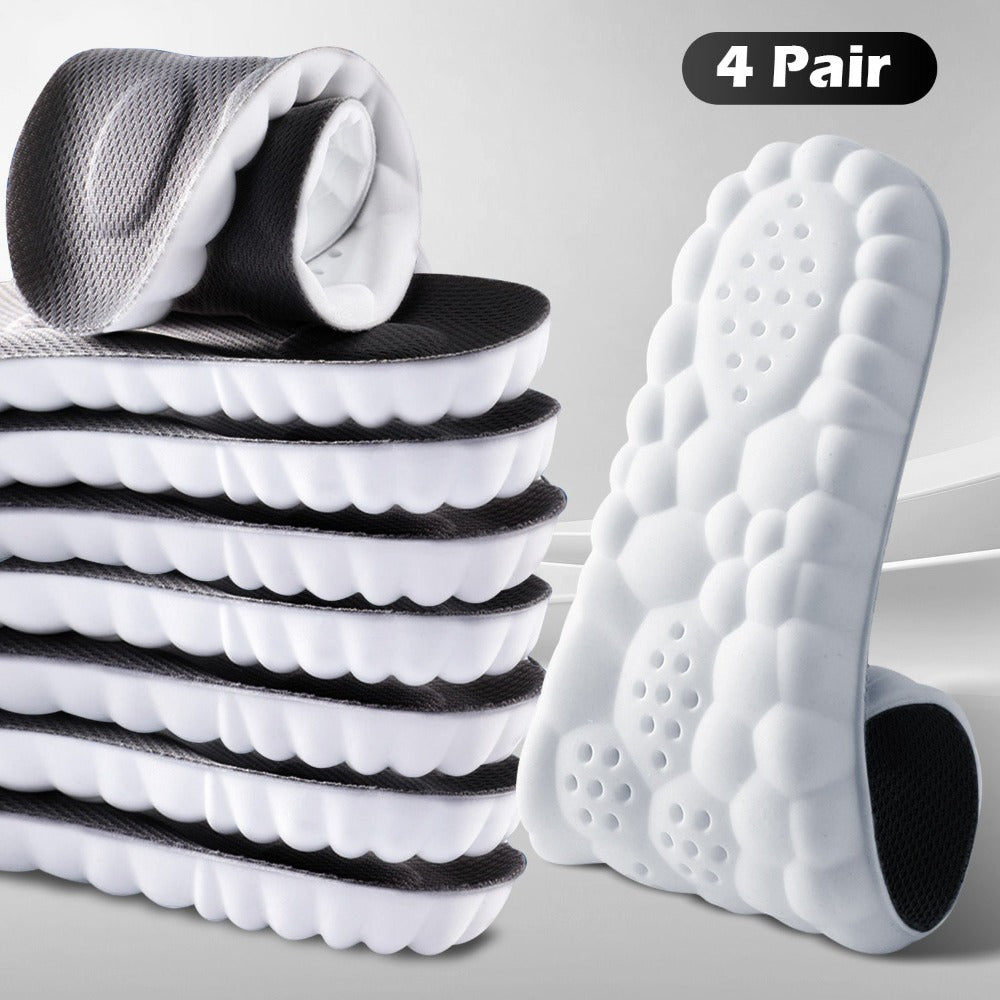 Sport Insoles Shoe Inserts 4 Pairs - 4D Cushioning High-Elasticity Shock Absorption, Soft Breathable Arch Support for Athletic Running Daily Wear, Men & Women EU35-50